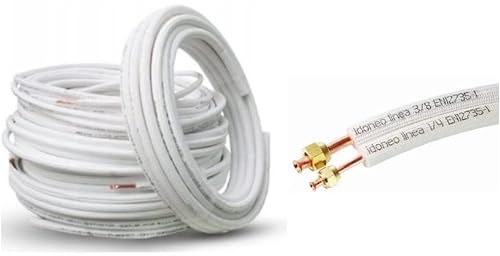Idoneo Linea Kältemittelleitung 1/4 + 3/8 1-25m Doppelt vorisoliert Kupferrohr Rolle Kupferrohre Kühlsysteme 9000/12000 Kälterohr Klimaleitung Flexibel (mit Überwurfmuttern gebördelt, 10m)