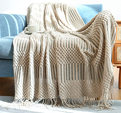 Hayisugal Tagesdecke Wohndecke Boho Decke weich Gestrickte Decke Wendedecke Kuscheldeck Sofadecke Couchdecke überwurf Decke, Khaki, 150 x 240cm