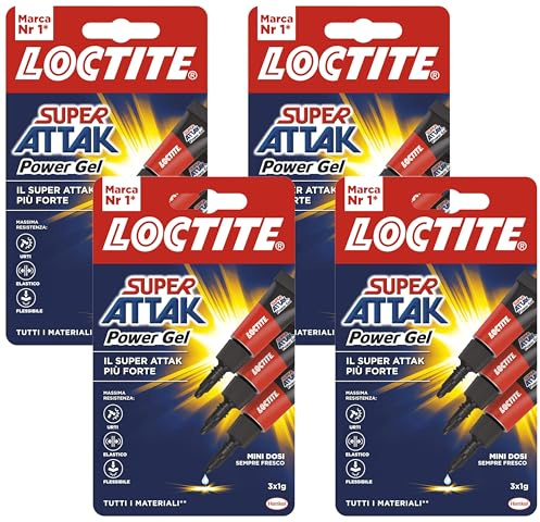 Loctite Super Attak Power Flex MINI TRIO GEL, Colla liquida trasparente e istantanea per materiali flessibili, resistente in formula gel, Colla per scarpe, pelle, gomma e cuoio, 3x1g (Confezione da 4)