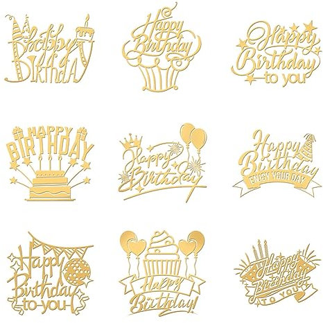 OLYCRAFT 9 Stück 4x4cm Happy Birthday Aufkleber Wortmuster Aufkleber Happy Birthday To You Selbstklebende Goldene Aufkleber Aus Metall Goldene Aufkleber Für DIY Kunstharz Basteln Telefon