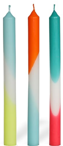 COMFORDER Dip Dye Kerzen, Stabkerzen Bunt (3 Stk.) handgemachte Tafelkerzen mit Farbverlauf, 9 Std. lange Brenndauer, Paraffin, 24 x 2,2 cm (Blau Rot)
