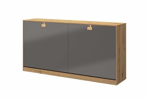 Kaiser Möbel Index Schrankbett, Wandklappbett, Horizontal mit Matratze, Schlafzimmer, Jugenzimmer, Modern Design, Grau/Eiche