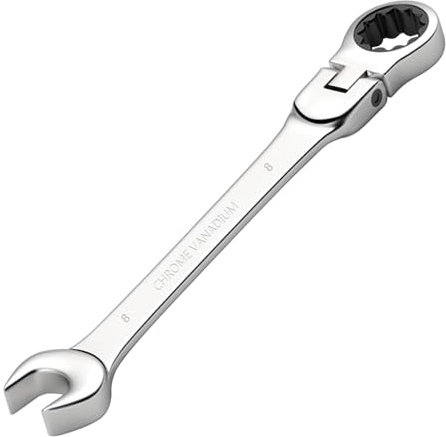 Anwangda 8mm Ratchet Spanner 180 ° Adjustable Ratchet Combination Wrench Carbon Steel Flexible Head Double-end Combination Wrenches with 72 Teeth and a 12-Point Double Hex(Size:8mm)