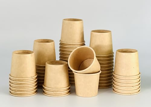 HOT BARGAINS 250 X 1oz Disposable Kraft Paper Portion Cups for Medicine, Condiment Pots, Sauce Dipping Pots (30ml) (250, 1oz)