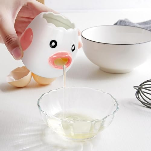 SoulQool 2pcs Cute Egg Separator, Ceramics Vomiting Chicken Egg Yolk Egg Divider,Portable Egg Filter Splitter Tool, Kitchen Cooking Baking Assistant Gadget,Creative Gift (Pink)