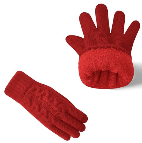 AUSUAYA Dicke warme Touchscreen Handschuh, Wolle stricken Fleece gefüttert Touchscreen Handschuh für Winter kaltes Wetter W-G-G1 (Rot)