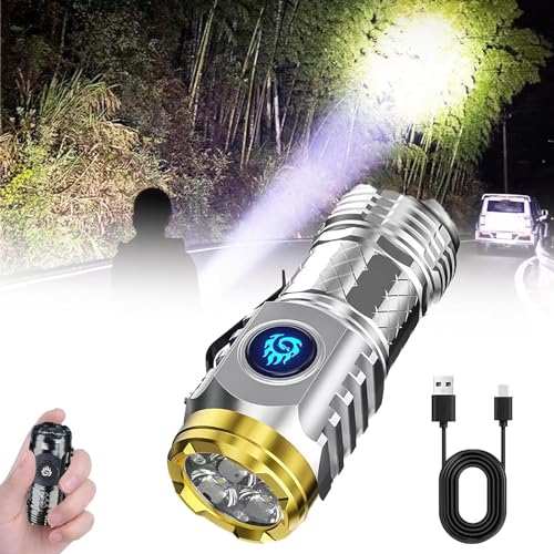 HOIDOKLY Mini linterna con monstruo de tres ojos, monstruo de tres ojos, mini flash, mini linterna LED recargable, resistente al agua, táctica con 6 modos de luz (plata)