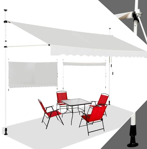 RELAX4LIFE Tenda da Sole per Esterno con Morsetto senza Forare, Telaio Telescopico, Telo Anti-UV, Altezza e Inclinazione Regolabile, Ideale per Balcone e Terrazzo (Beige, 350x175cm)