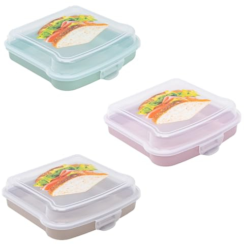 QILZO® Porta Sandwich, Porta Almuerzo, Fiambrera para merienda, Take Away, Almacenamiento de Alimentos Reutilizable Libre de BPA, Medidas 14,8 x 14,8 x 4,25cm. Envío de 1 unidad de Porta Sandwich
