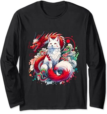 Japanese Nine-tailed Fox Kitsune Dragon Long Sleeve T-Shirt