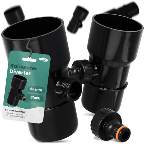 Millto™ Regensammler Dachrinnenablauf für Regentonne DN Ø63 mm 3/4 AG Schwarz | Wasserfänger Wassersammler Regenwasser Fallrohr Regenwassersammler Fallrohrfilter Anschluss für Schnellkupplung
