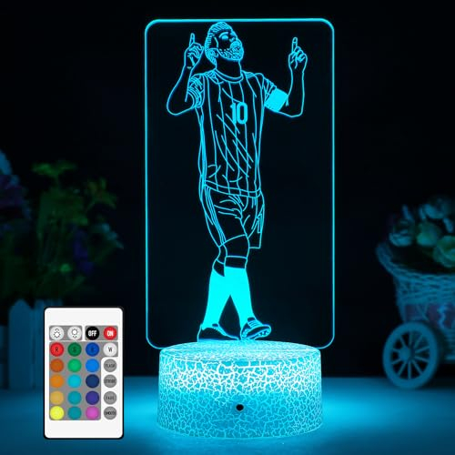 ZeHaiYlf Argentinische Fußballspieler #10 3D-Illsuion-Lampe für Jungen, 16 Farben, dimmbar, mit Nachtlicht, Fußball-Fans, Kindertagsgeschenk, Fußballfans für Kinderzimmer-Dekoration (02)