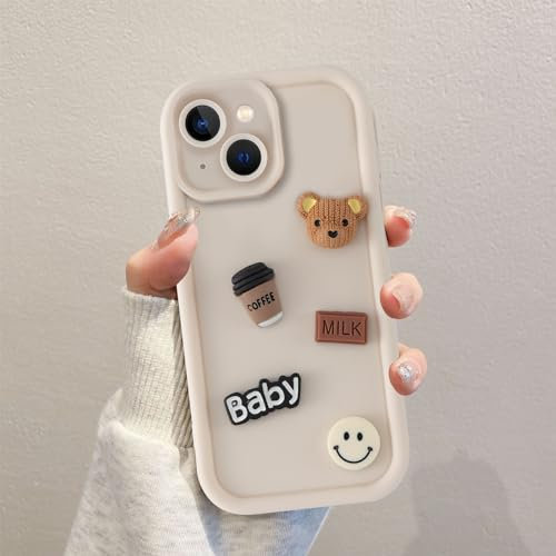 Coalbooliy Custodia per iPhone 14 Plus 6,7'', Cellulare Bianco Silicone Morbido Cover per telefono Aesthetic Modello Orsetto di peluche 3D Disegni Protezione Fotocamera Antiurto Case, 03