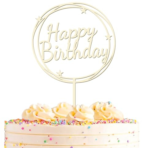 NATOSU Alles Gute zum Geburtstag Kuchen Topper Holz Geburtstag Kuchen Dekoration mit Stern Rahmen Kuchen Dekoration für Geburtstagsfeier für Kinder und Erwachsene