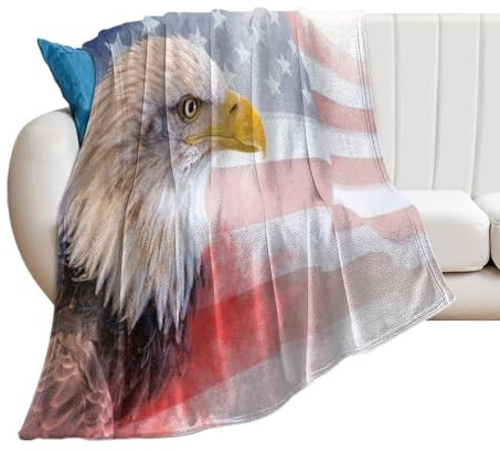 Zhimahou Überwurfdecke, Weißkopfseeadler, USA-Flagge, warm, gemütlich, Plüschdecke, bequeme Decke, Valentinstagsgeschenk, 150 x 125 cm