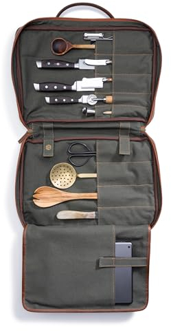 Angus Stoke Valigetta per coltelli XXL Premium – Borsa per coltelli in pelle – extra grande in pelle con molto spazio e scomparto per computer portatile | Borsa da cucina in pelle di bufalo vintage |