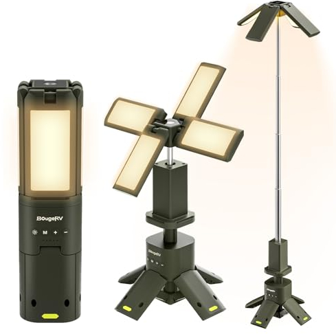 BougeRV Campinglampe mit 13400mAh, Campinglicht aufladbar, Einstellbare Höhe und Winkel, 6000LM, IPX5 wasserdicht, Camping laterne für Camping, Reise, Notfall