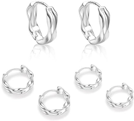 Silber 925 Creolen Ohrringe Damen Mädchen - Elegantes Design, Hypoallergene, Ohrringe Wasserfest, für empfindliche Ohren (3 Paar, 10mm, 12mm, 14mm)