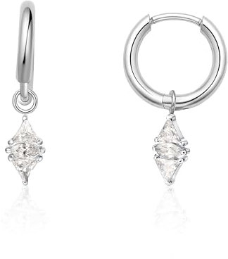Limerencia Titan Creolen mit Anhänger, G23 Medizinische Hypoallergen Hängende Ohrringe mit Perlen Kubischer Zirkoniumdioxid für empfindliche Ohren Mode Damenschmuck (10mm, Rautenförmig CZ)