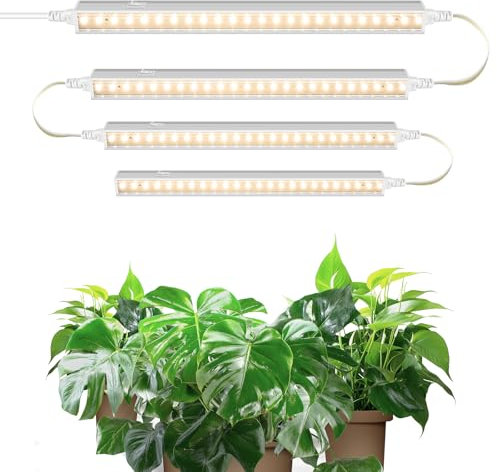 Barrina Lampada LED T5 per piante, giallo, 29 cm, luce solare a spettro completo, lampada per la crescita a LED con interruttore, spina e gioco, 4 pezzi