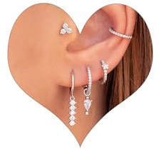 Piercing Ohr Silber Ohrringe Set für Mehrere Ohrlöcher Helix Piercings für Damen 14K Vergoldet Ohrstecker Set Klein Creolen Silber Ohrringe Damen Stapelbar Zirkonia Ohrstecker