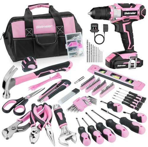 Bielmeier 20V 236Pcs Cordless Pink Drill Set for Women, Lady’s Essential Home Tool Kit with Pink Bag, Perfect DIY Electric Screwdriver Set for Home Repair & Gifts