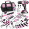 Bielmeier Rosa 236pcs 20V 2000mAh Cordless Trapano Elettrico Tool Kit Home Basic Tool Set con 12 Pollici Rosa Tool Bag, Trapano Elettrico Set