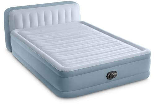 INTEX 64449ED Dura-Beam Deluxe Plush Air Mattress with Headboard: Fiber-Tech - Queen Size - Integrated Electric Pump - 18 Bed Height - 600lb Load Capacity