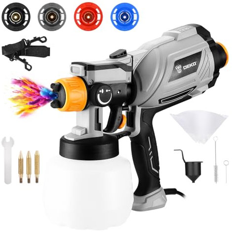 Pistola a Spruzzo per Verniciare Professionale 1000 W: DEKOPRO HVLP Spruzzatore Vernice con Contenitore da 1200 ml, per Pareti, Mobili, Recinzioni, Sedie da Giardino