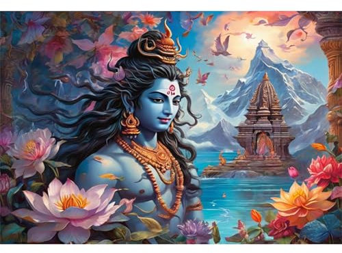 TWYYDP Puzzle 1500 Teile für Erwachsene Blumen und Lord Shiva Holzpuzzle Spiele für Ältere Menschen