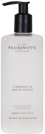 Pecksniff's Liquid Hand Wash, Gardenia & White Peach, 480 ml/16.2 fl oz | Gardenia & White Peach moisturising hand wash, 480 ml/16.2 fl oz; handcrafted in England for refined daily sink-side care