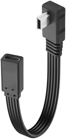 JSADZKJ Corto Tipo C a Mini USB Cable Plano de Carga y Sincronización de Datos de 90 grados Mini 5-Pin Hembra a USB C Macho Adaptador para Tablet,Videocámara-0.65ft (Ángulo izquierda)