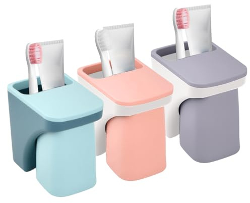 3 Zahnbürstenhalter Wand Ohne Bohren – Zahnbürstenhalterung mit Magnetischem Becher, Zahnputzbecher Set Kunststoff – Selbstklebender Zahnbecherhalter für Badezimmer Familie Zahnputzbecherhalter