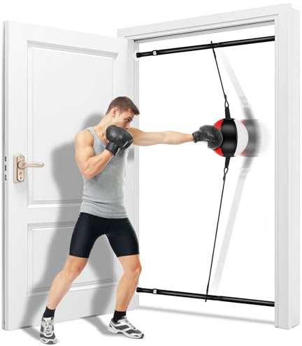 NZQXJXZ Sac de Frappe de Porte à Double Extrémité, sans Installation Murale, Équipement d'Entraînement de Frappe de Balle de Frappe à Double Extrémité avec Cordons Élastiques et Poteau Extensible