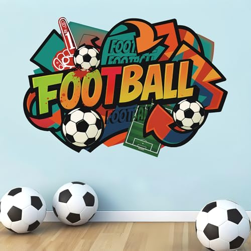 TOARTI Orange Fußball Wandaufkleber,Durchbruch Wandaufkleber für Kinderzimmer Jungen,Bunte Fussball Wandbild,Wandtattoo Junge Teenager,Videospiel Wandstikcer für Schlafzimmer Deko Geschenk