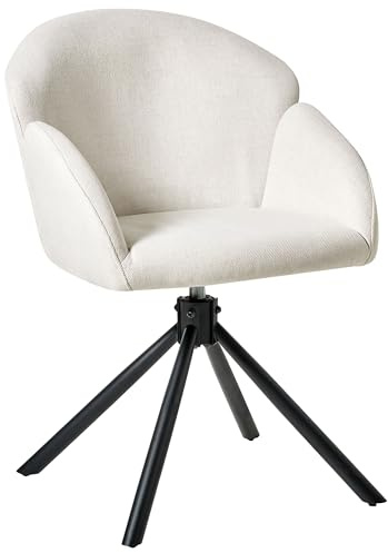 Beliani Esszimmerstuhl 2er Set Stoff Creme weiß mit Metallbeinen schwarz drehbar Maybee