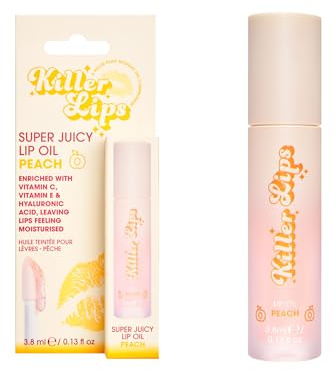 Killer Lips Super Juicy Lip Oil Peach 3.8ml – Hydrating Glossy Lip Oil with Hyaluronic Acid, Vitamin E & C, Non-Sticky Lip Gloss for Soft, Plumper Looking Lips, Vegan Friendly