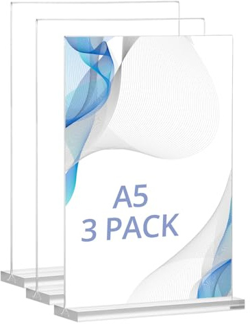 QWORK® 3Pcs A5 Acrylic Sign Stand, Double-Sided T-Shape Display Holder, Sign Holder, for Office, Store, Restaurant