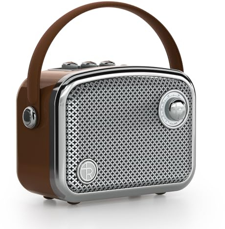 TOMPROAD Vintage-Stil tragbarer Bluetooth-Lautsprecher, Braun, Retro-Design mit Metallgitter, kompakte quadratische Form (Braun)
