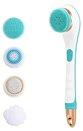 HeiDD Electric Bath Brush Set, Shower Brush for Facial Bath Scrubber Exfoliating SPA, Back Brush Long Handle for Shower Women Men,Waterproof Silicone Body Brush with 4 Spin Brush Heads