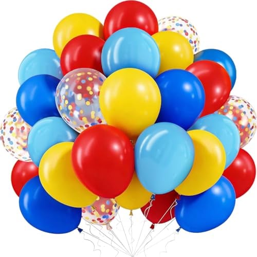 Luftballons Bunt, 60 Stück Blau Rot Gelb Latex Ballons, Regenbogen Ballons | 12 Zoll Zirkus Deko Helium Luftballons Blau Rot Gelb, Karneval Hochzeit Babyparty Geburtstag Jahrestag Party Dekoration