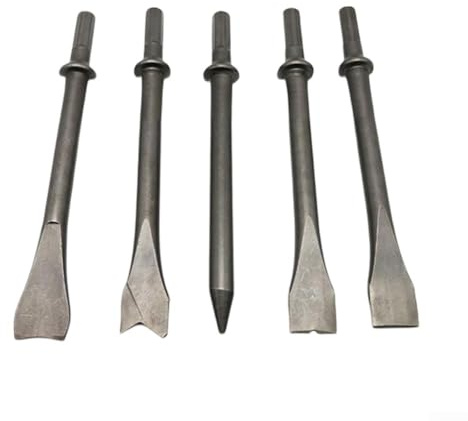 Drucklufthammer-Meißel-Set, 5-teilig, mit Sechskantschaft, 175 mm Stahl, robuste Luftmeißel zum Entfernen von Schrauben, korrodierten Teilen, Fliesen und Mörtel