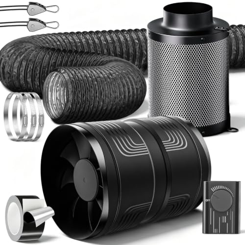 HG Power Kit Ventilazione Grow Box 150 mm con Ventola e Filtro | Kit completo con filtro ai carboni attivi Ø150 × 250 mm, tubo flessibile da 2,5 m, 3 fascette e nastro in alluminio