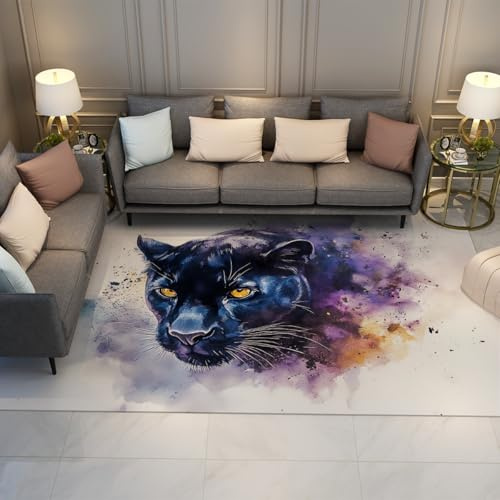 HOBBOY Wild Big Cat Teppich 240 x 300 cm Aquarellkunst Leopardenkopf-Druck Bereich Teppiche Niedrigflor-Maschinenwäsche für Wohnzimmer Sofa Bürobodendekor