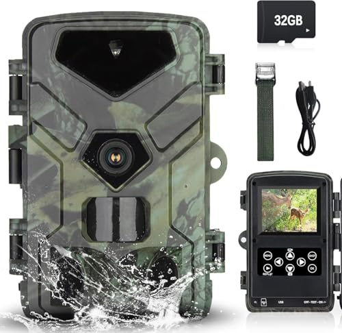 RecorCam Wildlife Camera 50MP 4K Trail Camera with IR LEDs Night Vision 0.3s Motion Activated 120° Detecting Range IP65 Waterproof Garden Camera with 32GB SD Card for Nature Wildlife Scouting (HC883A)