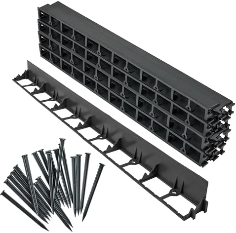 Garronda Rasenkante Beeteinfassung Kunststoff 7,8 cm 16 m 100 Anker GD-0157 | Flexibles Stecksystem mit Befestigungsankern, als Rasenbegrenzung und Beetbegrenzung für Garten, Wege und Gartendeko