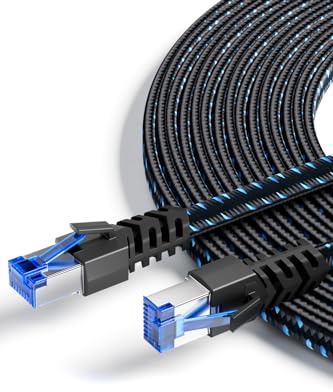 Ercielook Cat8 LAN-Kabel 15m, Nylon-Geflecht 40 Gbit/s - Für Router/Gaming | Hochgeschwindigkeits-Netzwerkkabel 2000MHz, Flach Ethernet Kabel mit metallischer RJ45-Stecker Für Modem/Switch