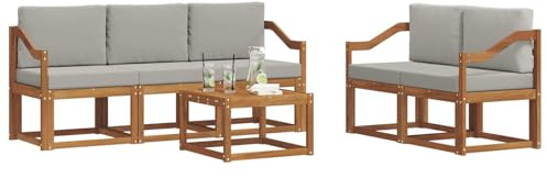 vidaXL Outdoor-Sofagarnitur mit Kissen 6 pcs Natürlich und Hellgrau, Outdoor-Sofa, modernes Modul-Design, Lounge-Set für Terrassen, strapazierfähige Gartenmöbel für den Outdoor-Komfort