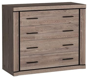 Masseno Kommode Malaga 107 cm Sideboard mit 4 Schubladen und Türen für Wohnzimmer Schlafzimmer Modern 107x45x91 cm Braun