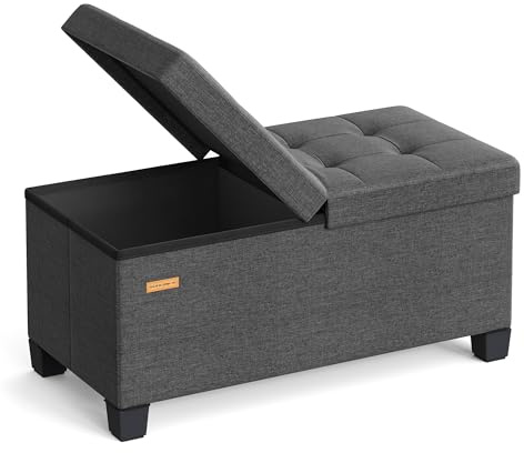 SONGMICS Sitzbank mit Stauraum, faltbar, Klappdeckel, 76 cm | Bettbank, Sitztruhe mit Füßen, Leinenoptik, Wohnzimmer, Schlafzimmer, Flur, schiefergrau, MELISA Kollektion LSF049GN01